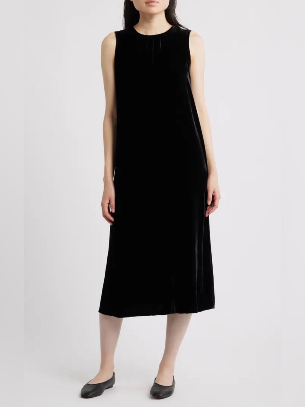 NWT Eileen Fisher Sleeveless Velvet Midi Dress in Black Sz.L